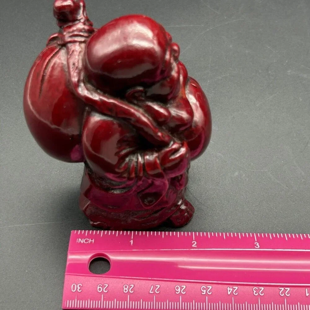 Buddha Figure Hotei Figurine Mahogany Red Resin 4